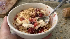 Taça cremosa com bolacha e frutos vermelhos: sobremesa fresca sem forno
