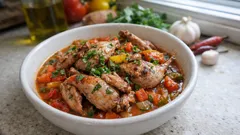 Codornizes à moda da caldeirada: estufado lento com pimentos e vinho branco