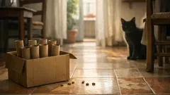 Brinquedo para gatos com rolos de papel higiénico: o puzzle caseiro que acalma e entretém