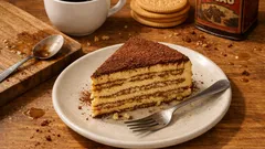 Bolo de bolacha clássico: camadas de café e creme, sem forno e com corte perfeito