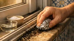 O truque do papel de alumínio para limpar os trilhos das janelas em minutos