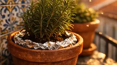 Porque colocar papel de alumínio à volta do alecrim pode afastar pulgões