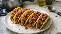 Tacos de chili à mexicana: recheio apurado com carne e feijão, pronto num instante