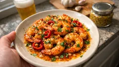 Camarões fritos com alho e cerveja: petisco rápido, suculento e com molho para pão